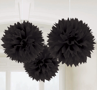 Black Fluffy Tissue Ball Decorations, Party