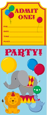 Circus Time Party Invites for boys and girls